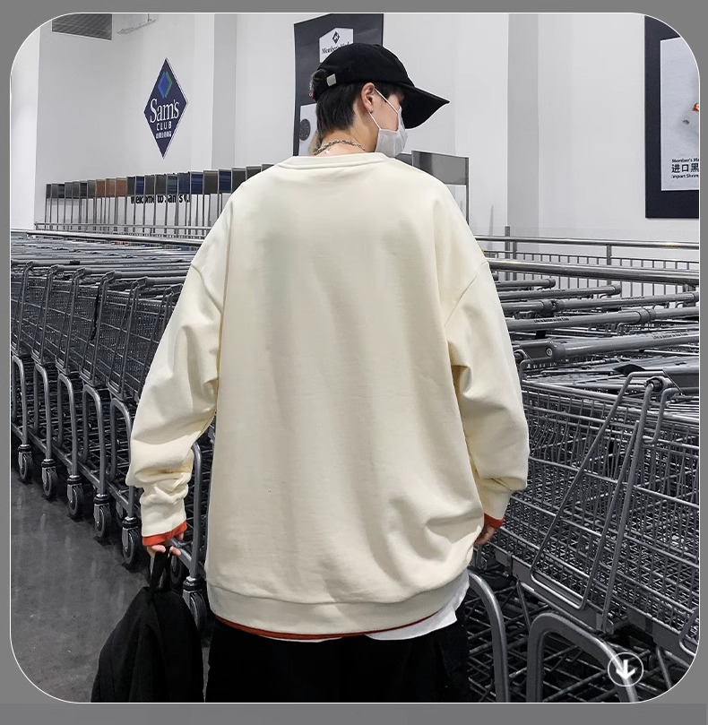 NASA heavy fake two-piece sweater men's spring and autumn new trend loose chest logo round neck long-sleeved bottoming shirt