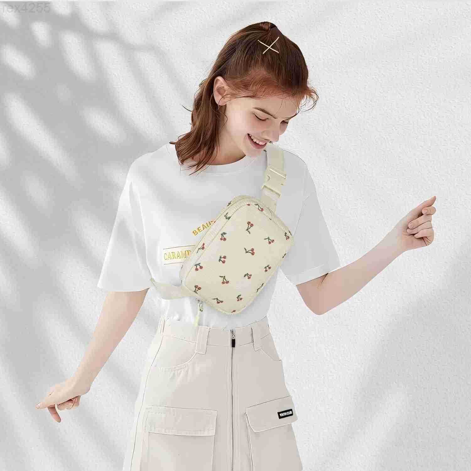 Cherry Fanny Pack for Girls Purse for Teen Girls Kids Belt Bag Crossbody Bag Fashion Waist Pack Travel Hiking Cycling Running BeigeW250912