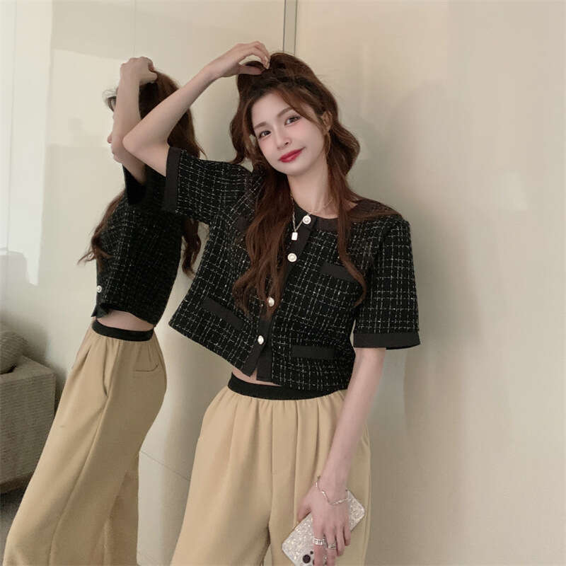 DHEssentials 2025 Summer New Design Sense Niche Chic Plaid Top Women Trendy Little Chanel Style Elegant Black Short Jacket