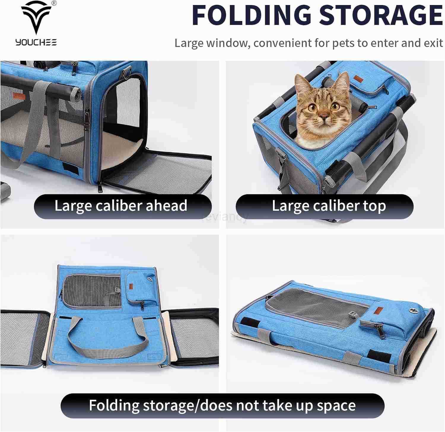 19 L x 105 W x 115 H Inches Cat Dog Carrier for Pets Up to 20 Ibs WashableSoft SidedCollapsible Travel Puppy Carrier BlueW250912