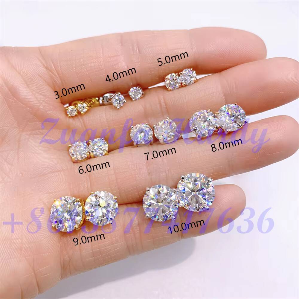S925 18K Gold Plated 3mm 3.5mm 4mm 4.5mm5mm 5.5mm 6.5mm 7mm 7.5mm 8mm 8.5mm 9mm 9.5mm 10mm 11mm VVS Moissanite Stud Earrings