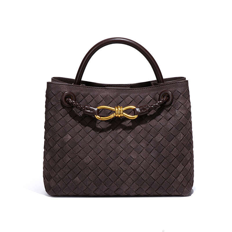 Spring and Summer New Suede Metal Buckle Woven Commuting Shoulder Crossbody Handheld Tote Square Hand Bag
