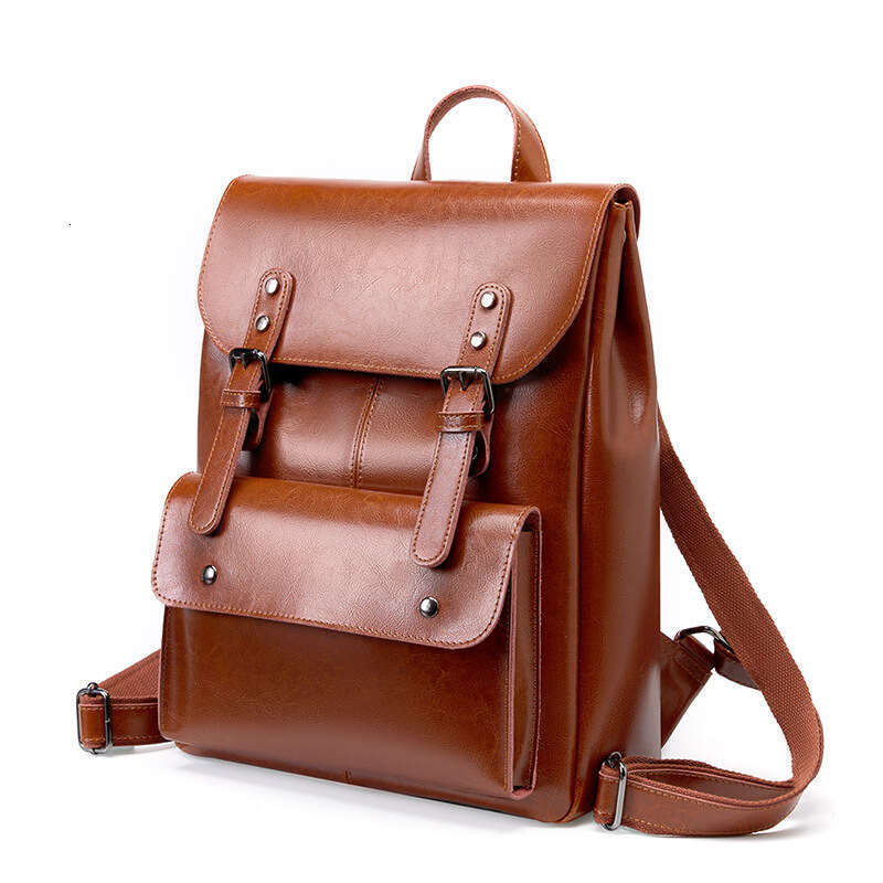 Women's Wear-Resistant Cowhide Laptop Backpack College Style 14Inch Large Capacity British Unisex Full Leather B5