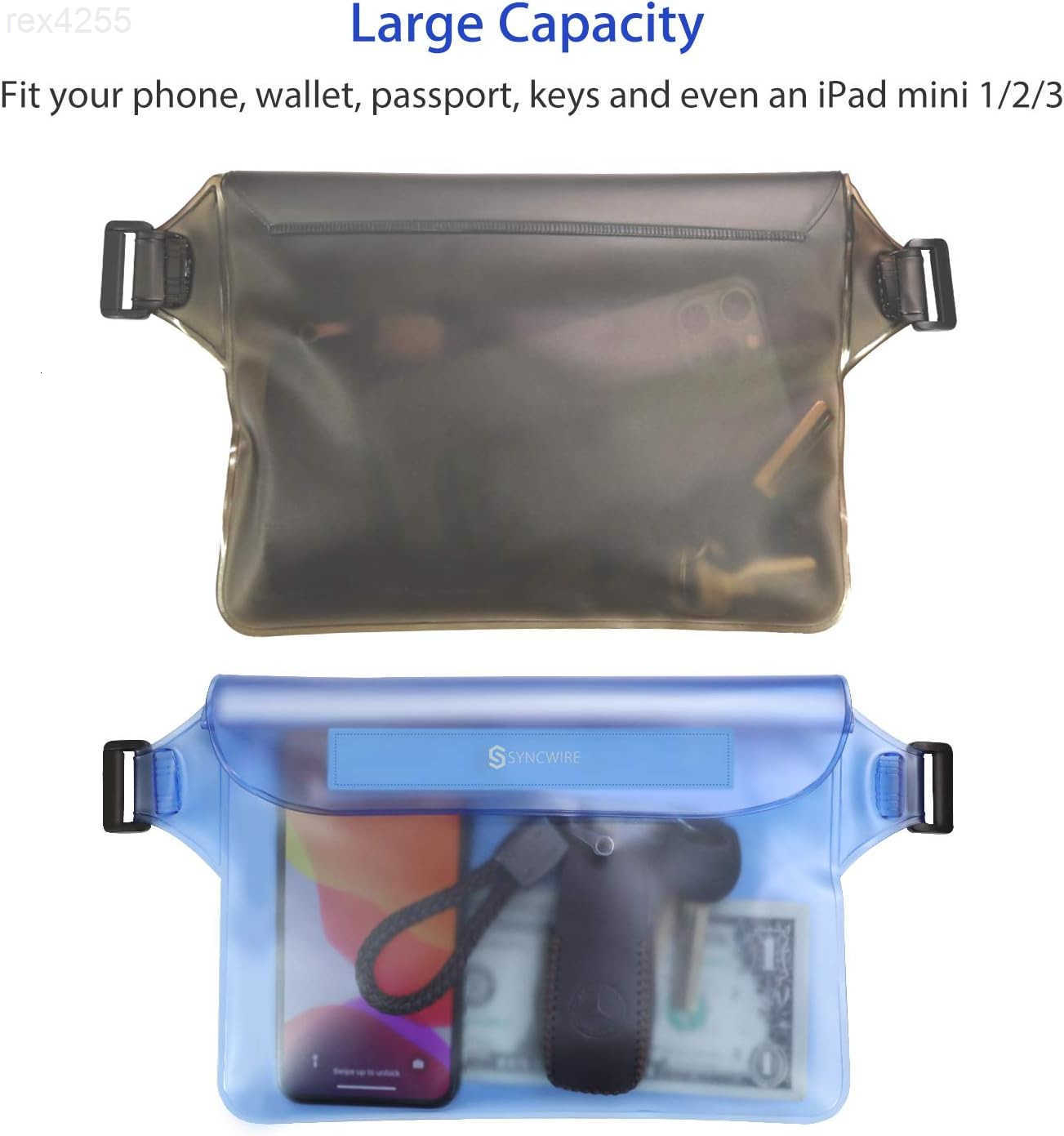 Waterproof Pouch Bag with Adjustable Waist Strap 2 Pack IP68 Waterproof Waist Bag Screen Touchable Dry Bag with Adjustable Belt for Beach Swimming Boa