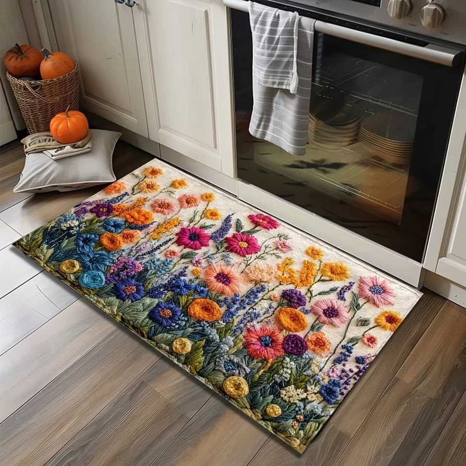 VIKAMA Colorful Flower Carpet Doormat Waterproof Door Mat Bedroom Sofa Carpet Floor Mat Soft Bedside Rugs Home Decoration C250912