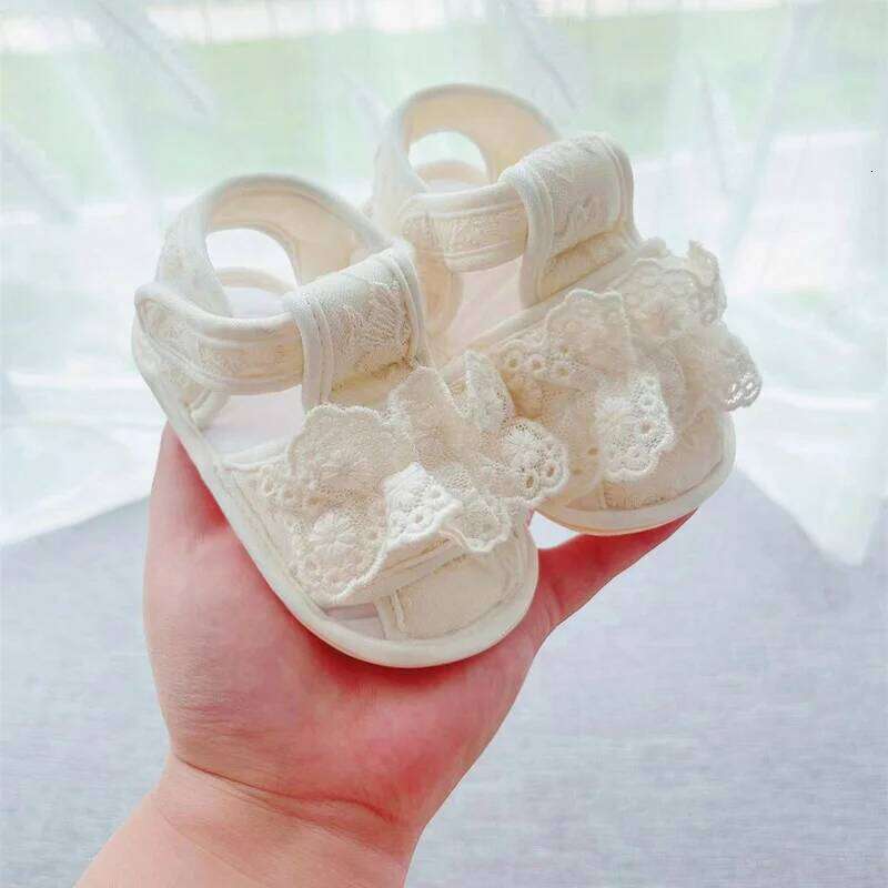 Summer girl sandals 0-1 year old baby walking sweet princess shoes breathable toe wrap non slip soft sole