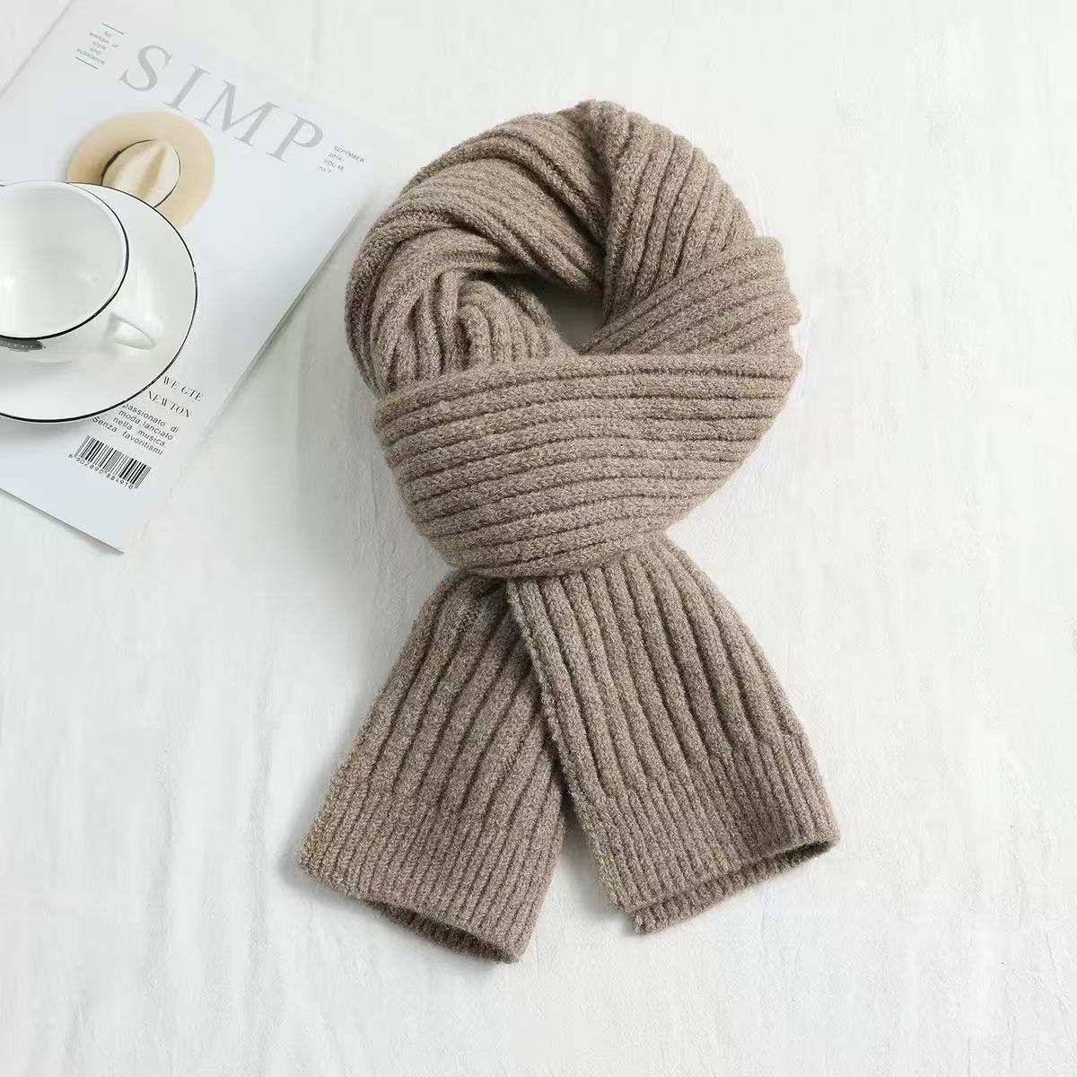 K1890 Wholesale Chunky Knit Scarf Grey - Couples Unisex Wool Blend Scarf, Winter Warm Thick Shawl Scarf Supplier