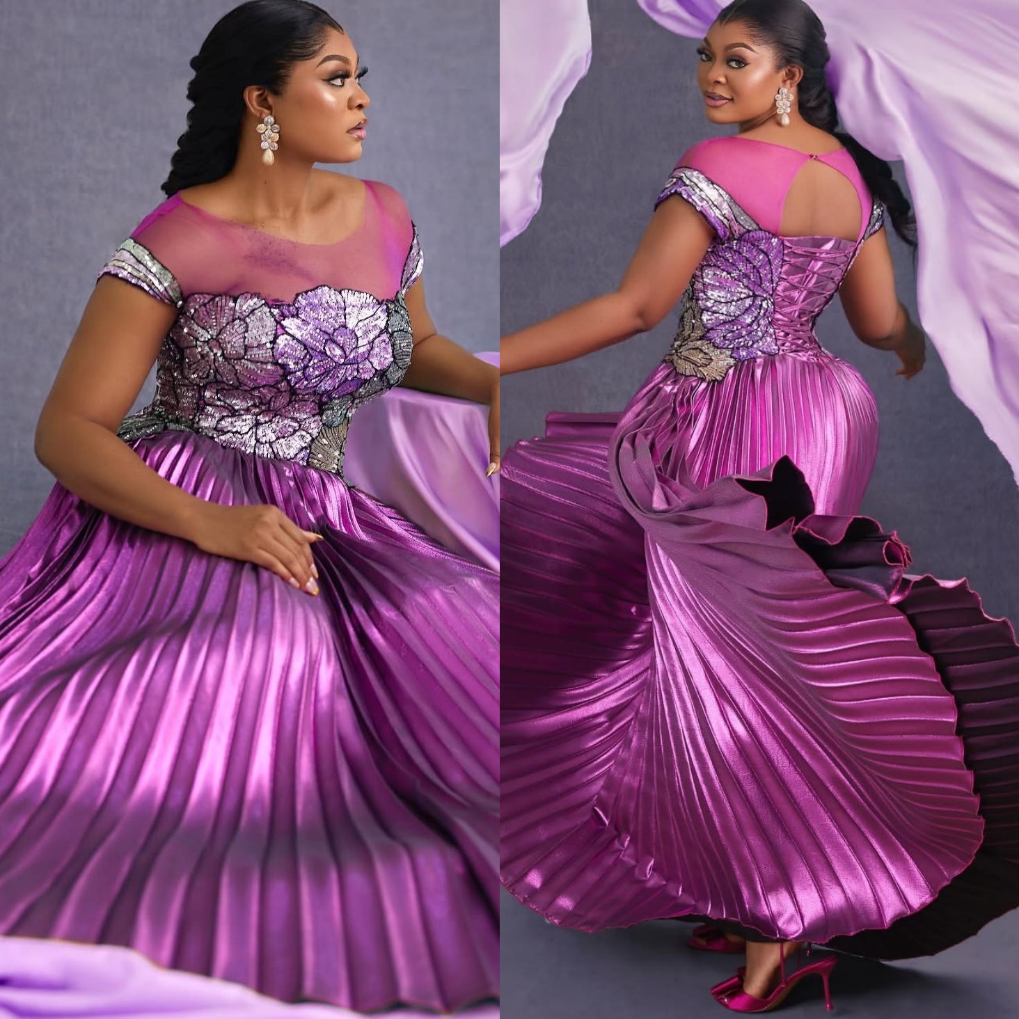 2025 Plus Size Purple A-line Mother Of Bride Dresses Sequined Sheer Neck Satin Evening Party Mamas Dress Vintage 50s Birthday Wedding Guest Groom Moth