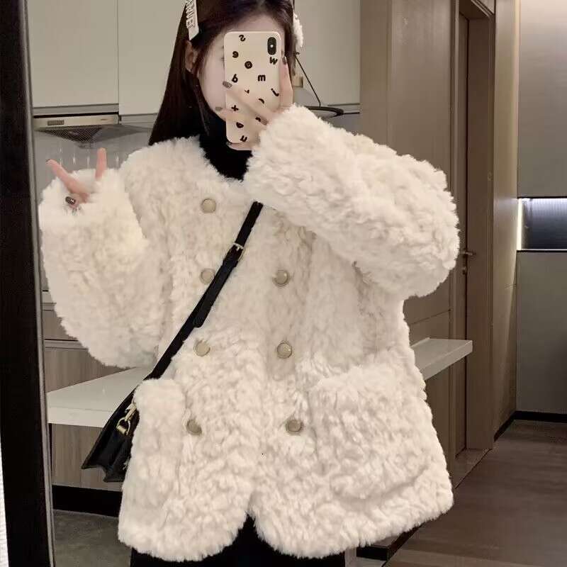 DHEssentials 2025 Winter New Small Fragrance Style Coat Women, Elegant Casual Loose Cotton Padded Double-Breasted Jacket for Petite Figures