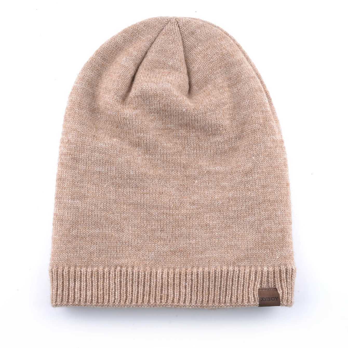 Winter Knitted Beanie Solid Color Knit Wool Mens Thick Hats Outdoor Warm Ski Beanies For Men Doub Layers With Velvet G250910