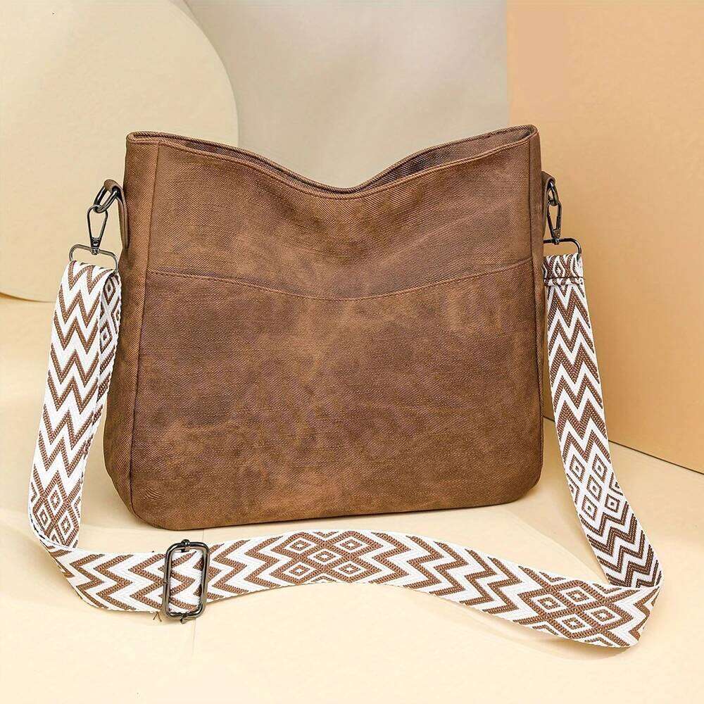 Ladies' Crossbody Large Capacity Retro Niche Tote Bag, Fashionable And Versatile Wide Shoulder Strap Casual Commuting Bag