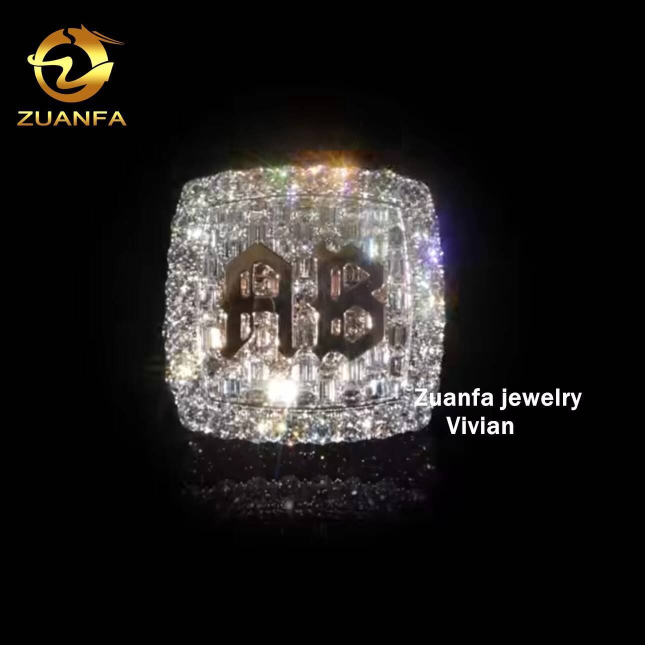 Iced Out Fashion Rapper Hip Hop Fine Jewelry Sterling Silver 925 VVS Miossanite Diamond Letter Ring for Men