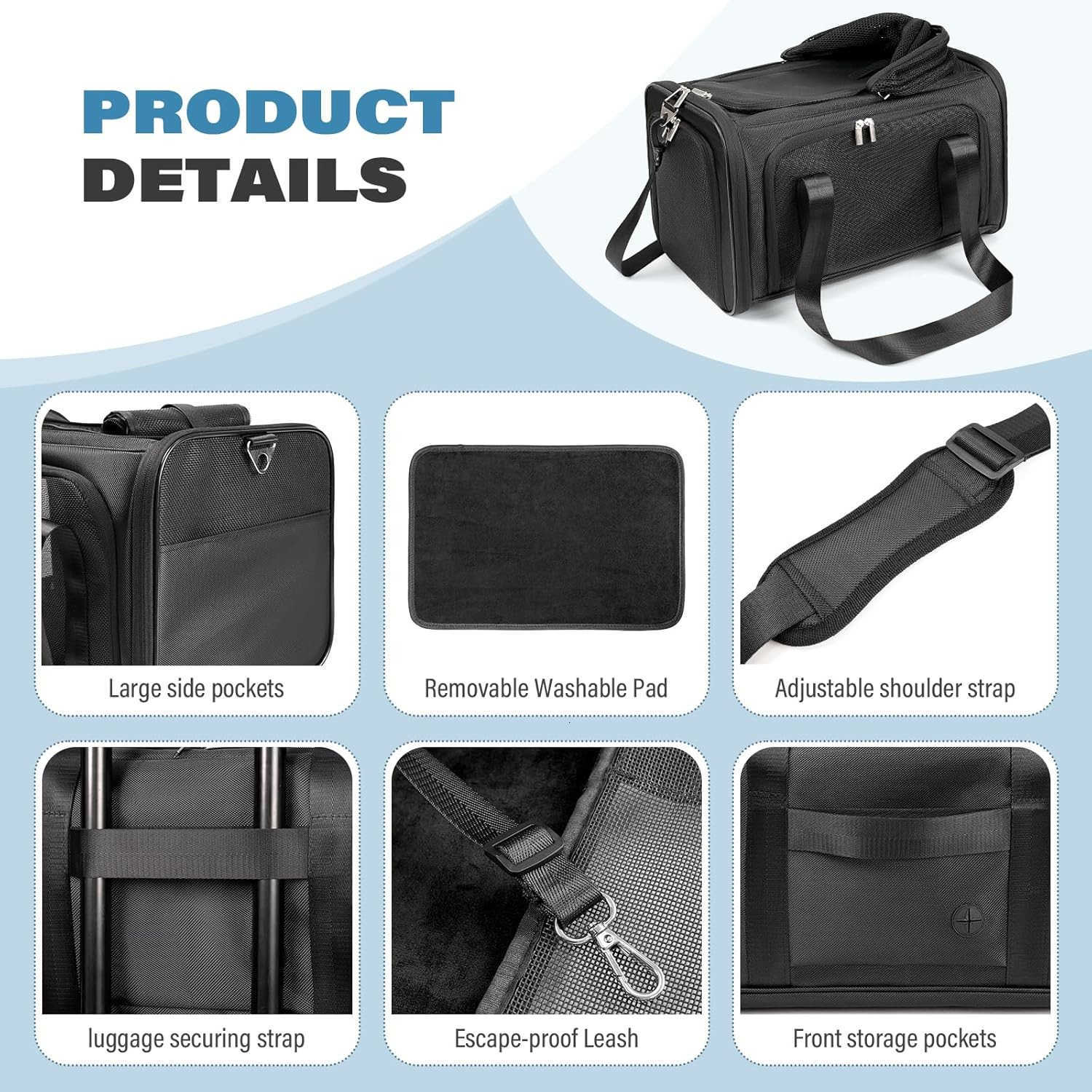 18 Lbs Cat Carrier with TopExpandable Space Pocket 3 Opening for Small Dog Soft Side Airline Approved Pet Carrier Easy Clean 3 Ventilated Mesh Foldabl