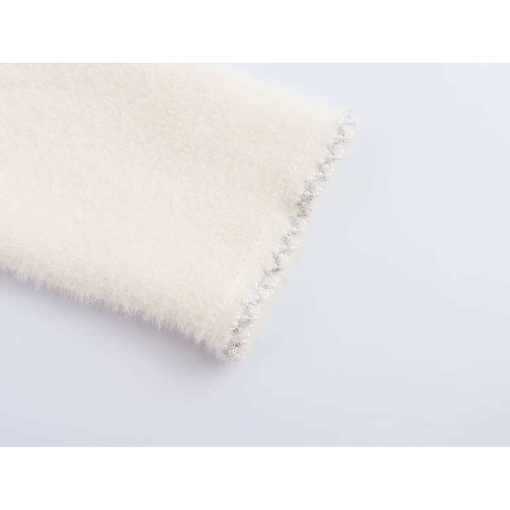 DHEssentials 2025 Autumn New French Style Gentle Pearl Shiny Lace Trim Knitted Cardigan Sweater