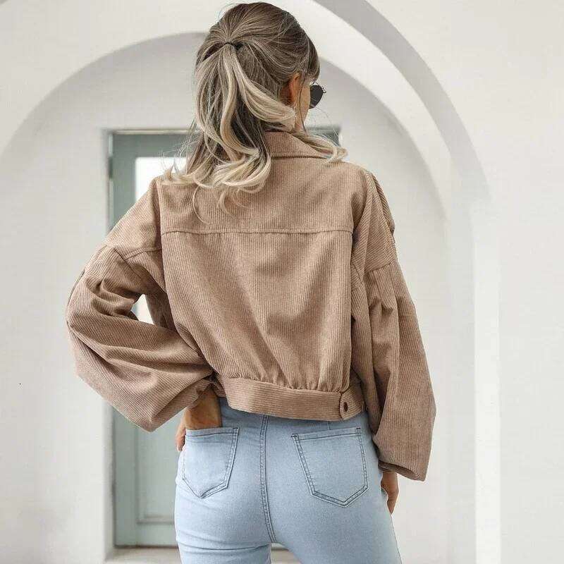 Winter Lantern Sleeve Jackets For Women Autumn Bomber Jacket Corduroy Vintage Outwear Fashion Coat
