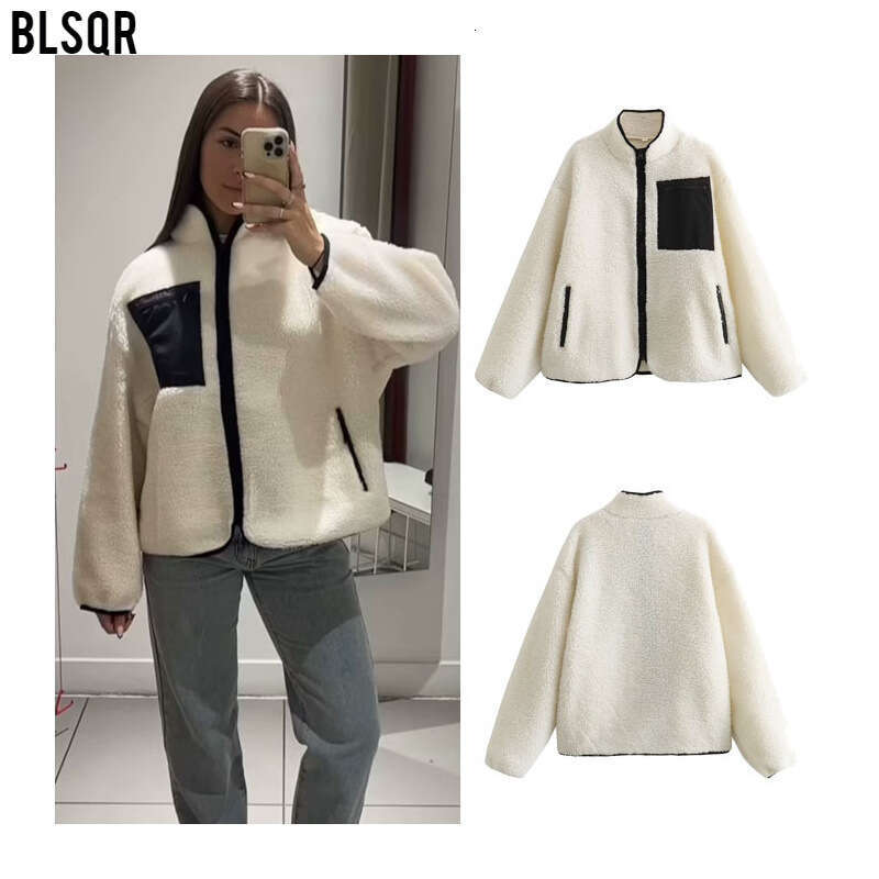 Wind Autumn And Winter New Women's Clothing Lazy Style Loose Contrasting Teddy Plush Coat B88645