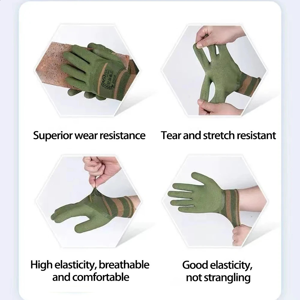 6Pairs Work Gloves Green Crinkle Latex Rubber Waterproof Professional Protective Construction Garden Men Womanen 250912