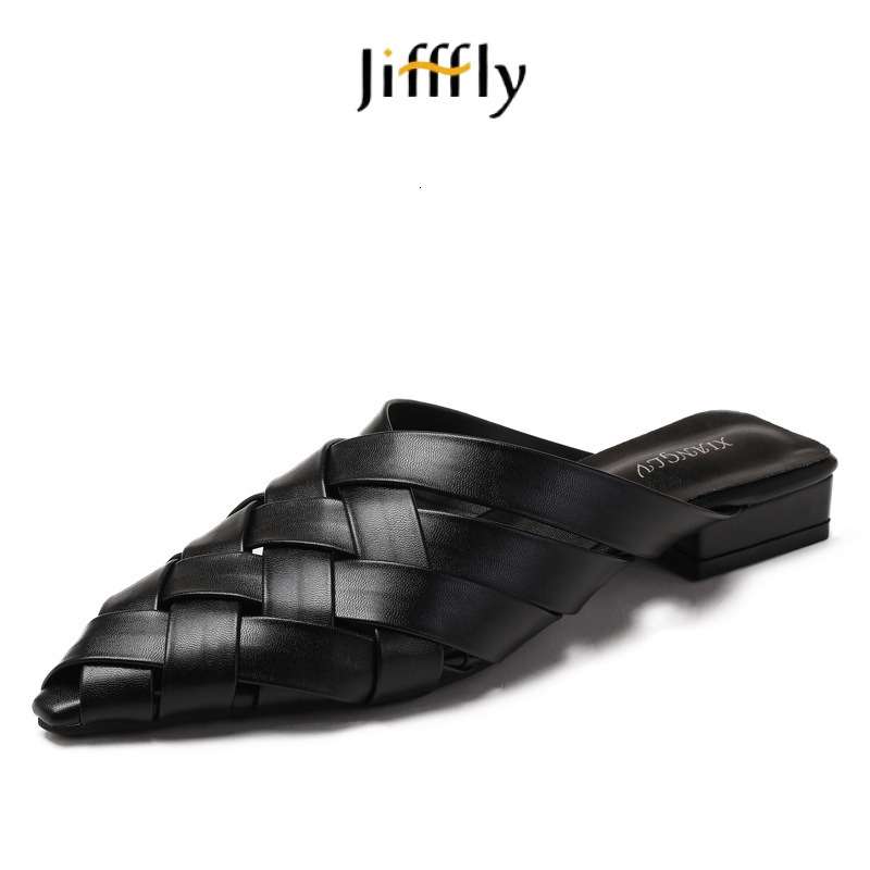 Jifffly Designer Hollowed-out Woven Pointed Tips Slippers Platform Outdoor Beach Sandals For Women Silver Buckle Slipper Fashion Casual Home Flat Sand