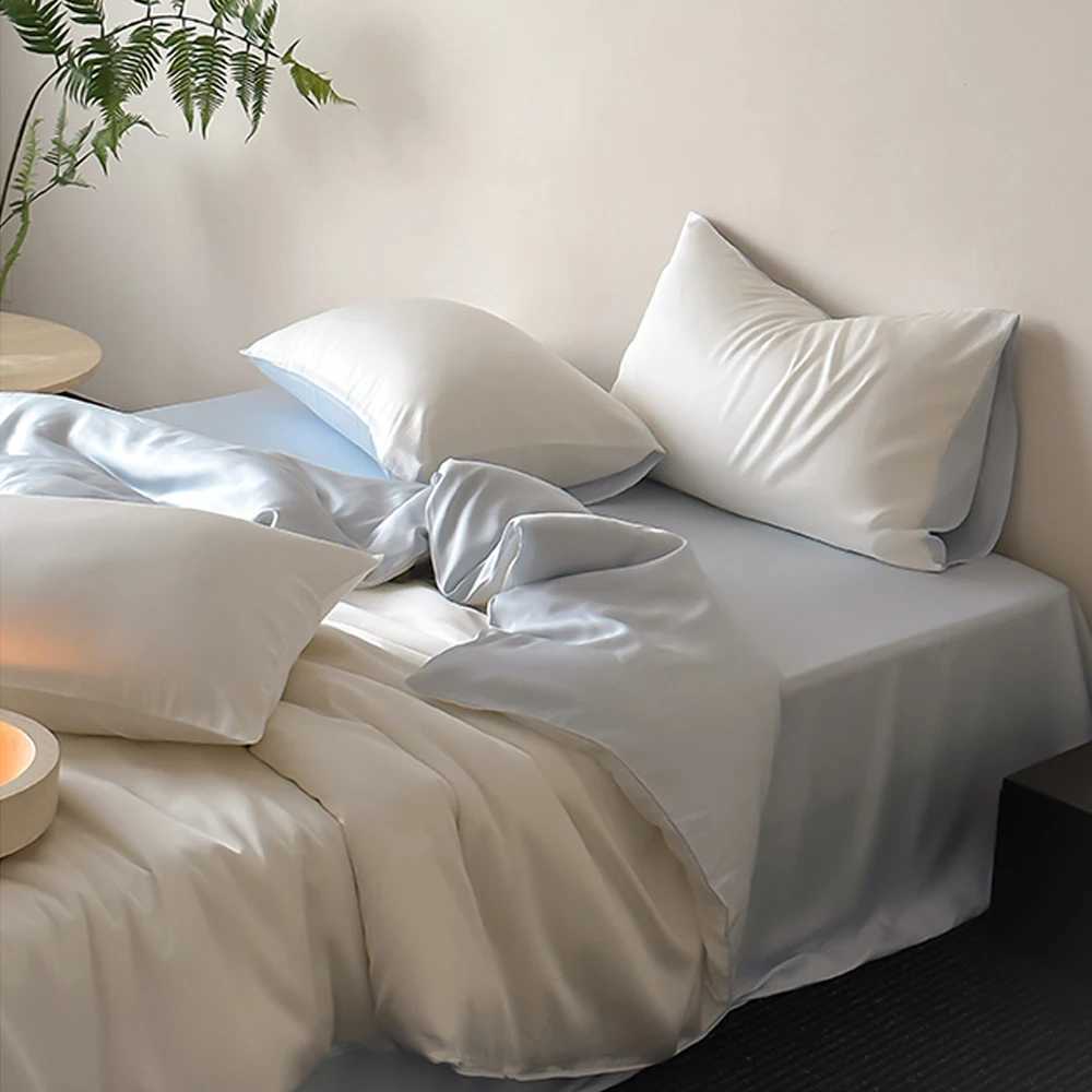 LivEsthete 100 Silk Duvet Cover Set Queen King White Blue Bedding Set Best For Skin Care Flat Sheet Pillowcase Bed Linen C250912