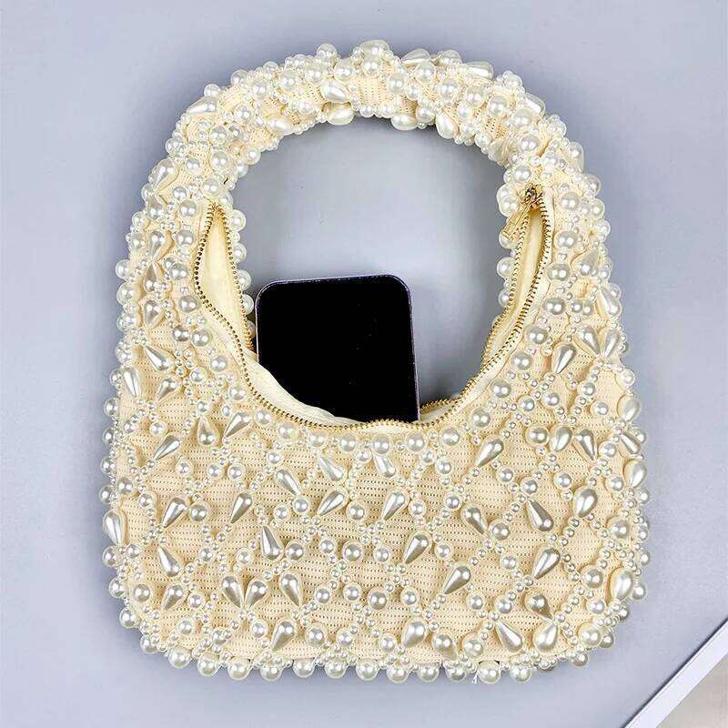 New Fashion Women Shoulder Messenger Solid Rhinestone Pearl Chain Handbags Tote Female Evening Party Crossbody Bags