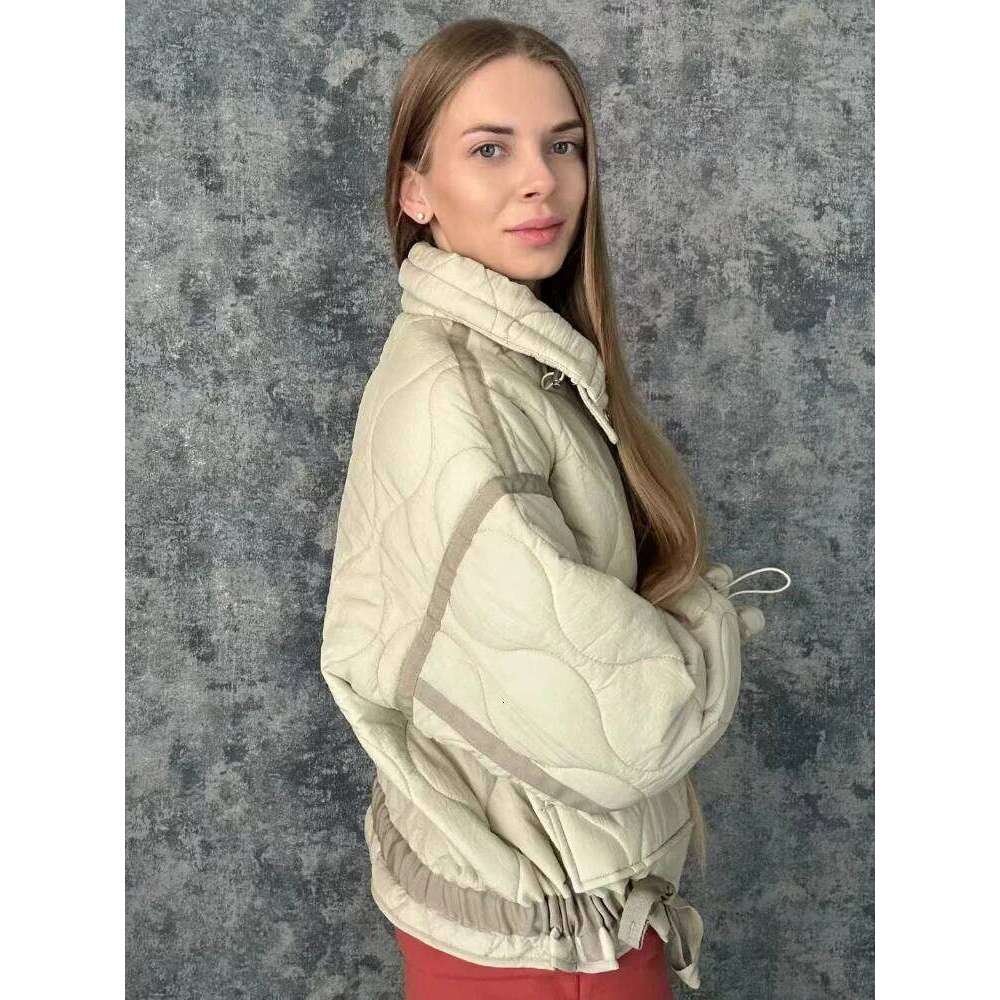 ZBZA Women Quilted Jacket Drawstring High Neck Zipper Hidden Button Clip Cotton Outerwear Fall Winter New Female Chic Coat
