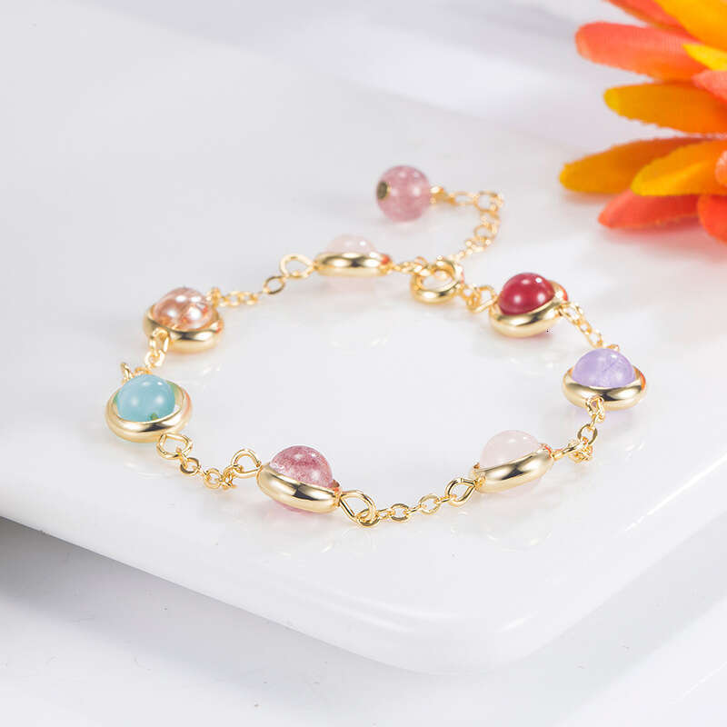 Colorful Bead Bracelet for Women Strawberry Moonstone Garnet Jewelry Pink Crystal Lucky Peach Blossom 2023 New Model