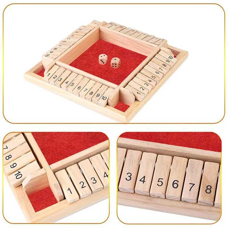 Deluxe Four Sided 10 Numbers Shut The Box Board Game Set Toy Dice Party Club Drinking Games for Adults Families L250911