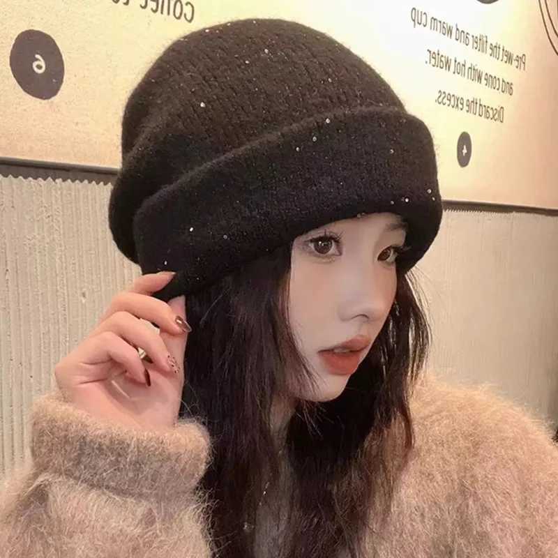 Autumn Winter Lazy Wind Sequins Thicke Pi Hat Windproof Warm Hooded Hat Casual Versati Show Face Small Cold Hat G250910