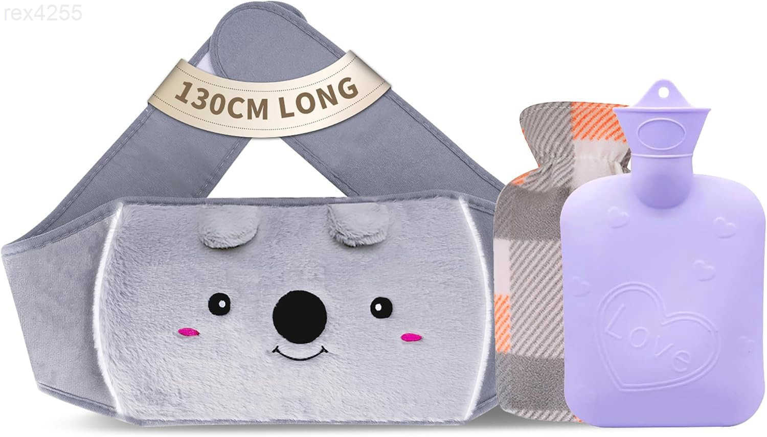 Water Bag Hot Water Bottle wtih Cover 1L Rubber Warm Hot Water Bottles Pouch with 130cm Long Soft Waist Cover for Neck Shoulder Back Hand Legs and Per