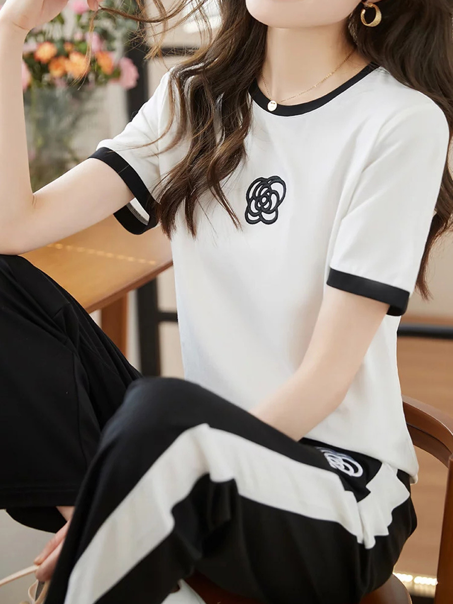 High-End Casual Sports Suit for Women Summer Thin Street Fashionable Trendy Youthful Wide-Leg Pants Fashion Two-Piece Set 250710