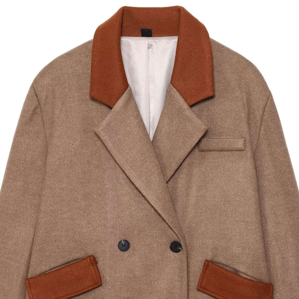 DHEssentials Z Melad Coffee Color Suit Little Chanel Women's Korean Style Outfit 2025 Spring Patchwork Wool Coat