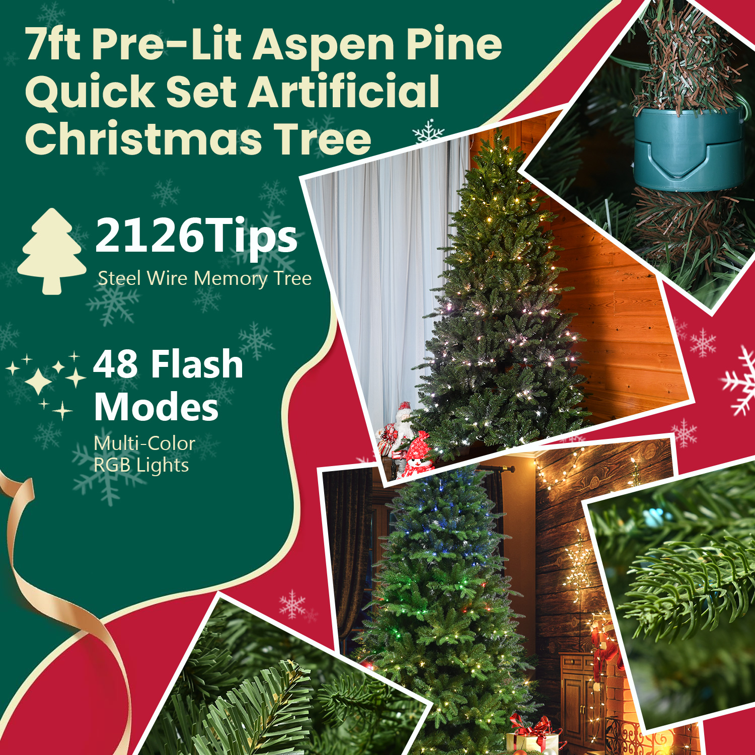 Large Luxury Encrypted PE/PVC Mix Christmas Tree with RGB LEDs - 7 Feet