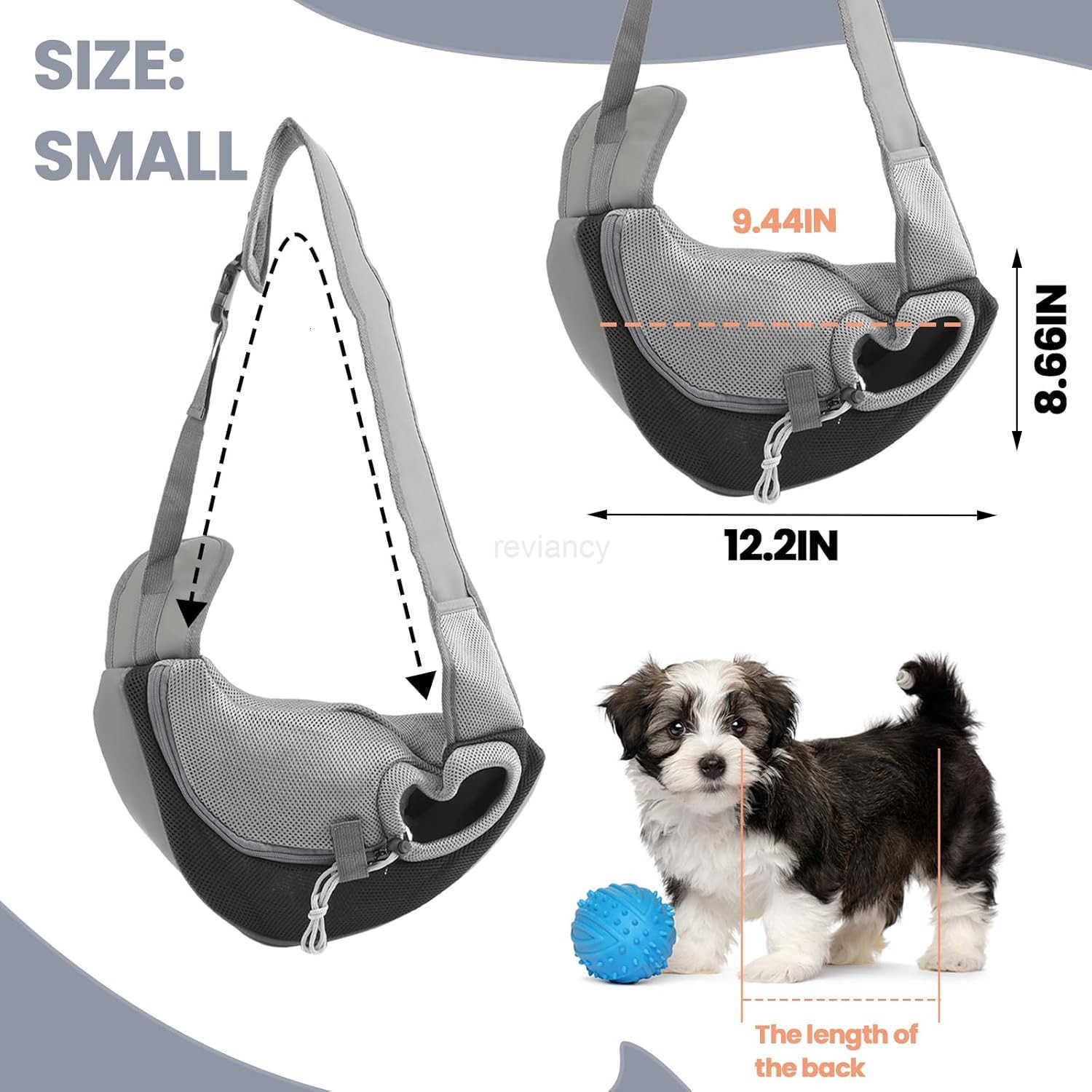 Small Dog Sling Carrier Mesh Adjustable Pet Sling Carrier Zipper Pocket Breathable Hand Free for Small Medium Dogs Cats Outdoor Travel up to 5 poundsW