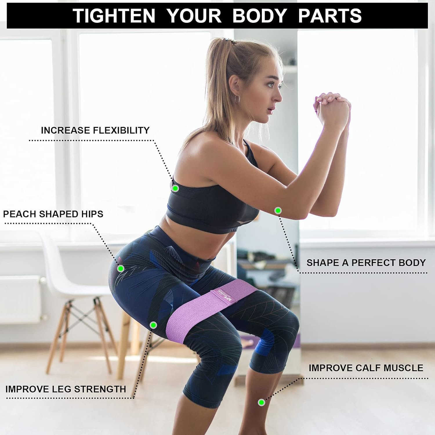 Bands Non Slip Exercise Workout Bands 3 Levels Resistance Bands for Legs and Butt Set with Instruciton Guide and Carry Bag Color W250912