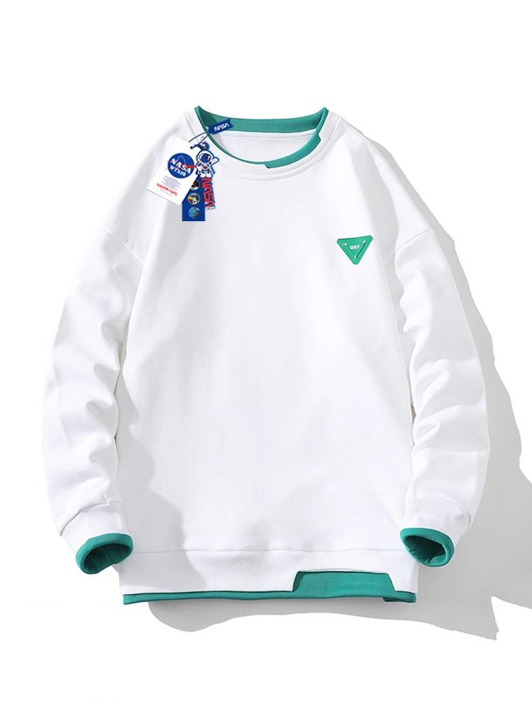 NASA heavy fake two-piece sweater men's spring and autumn new trend loose chest logo round neck long-sleeved bottoming shirt
