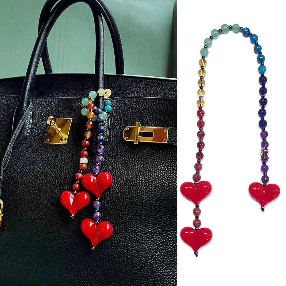 Fashion Key Chain With Red Heart Y2k Style Bag Pendant Sweet Cool Trendy Bag Pendant Korean Cute Beaded Keychain Bag Charms New M250912
