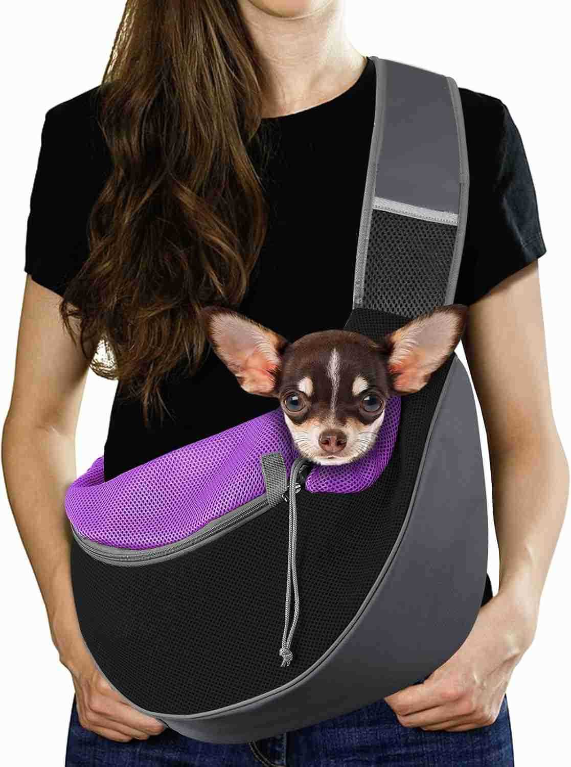 Pet Dog Sling Carrier Hand Free DrAWstring Dog Papoose with Adjustable Strap Breathable Mesh Bag for Puppy CAT Crossbody SaTChel Dog Purse with Pocket