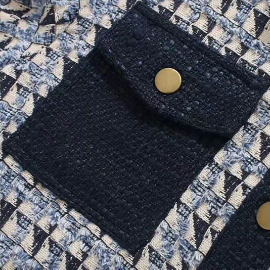 DHEssentials 2025 Autumn Winter New French Style Petite Loose Short Woolen Diamond Color Block Jacket Coat