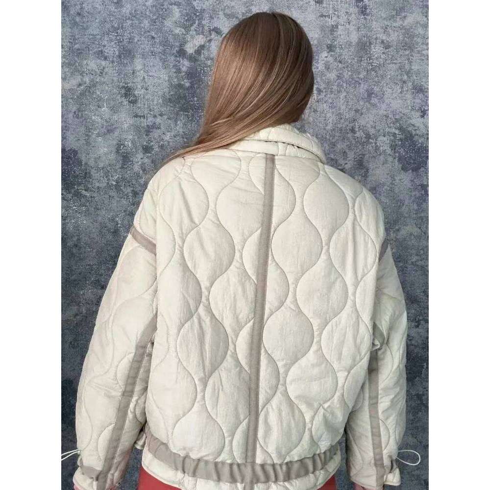 ZBZA Women Quilted Jacket Drawstring High Neck Zipper Hidden Button Clip Cotton Outerwear Fall Winter New Female Chic Coat