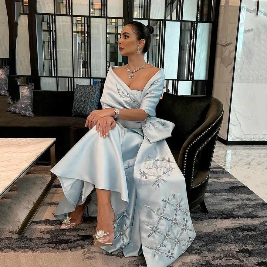 Elegant Mermaid Mother Of The Bride Dresses With Beading Shawl Bow Ankle Length Wedding Guest Gowns Groom Mom Formal Evening Wear Women Prom Dress