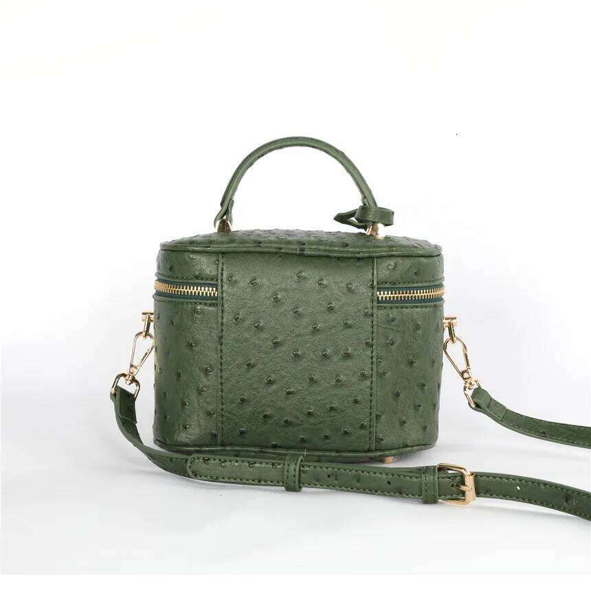 TOPHIGH Custom Design Round Green Ostrich Leather Box For Women 2025 Retro Bucket Tote Bag Snake Pattern Boxes Handbag