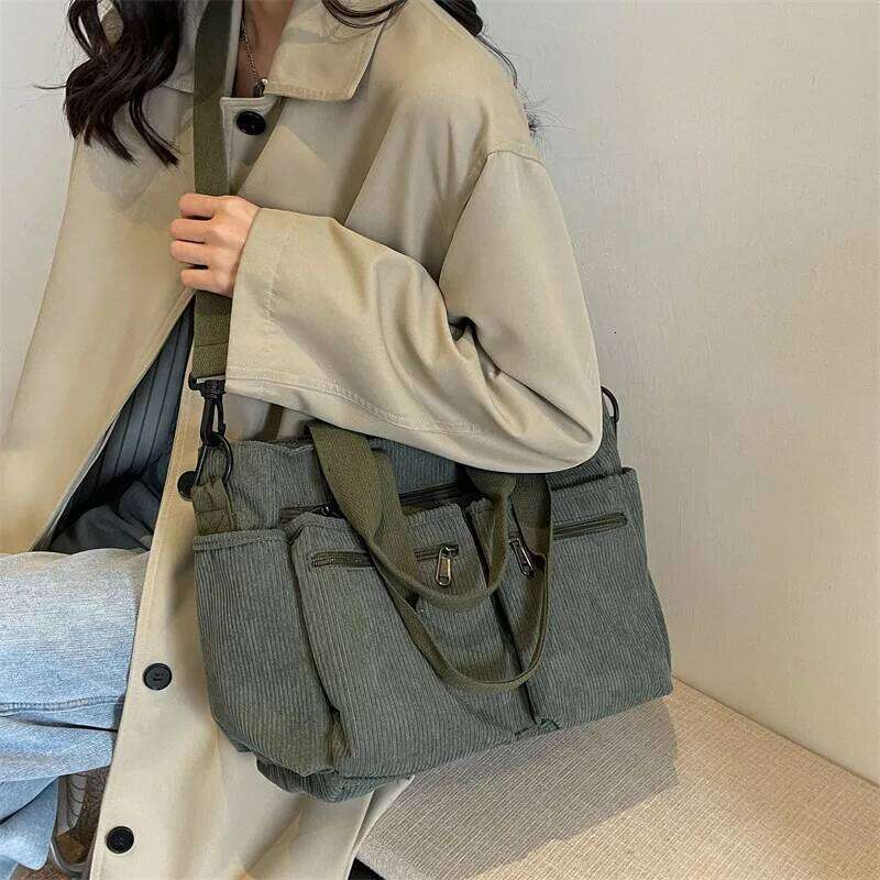 Female Large Capacity Corduroy New Korean Style Fashion Women Shoulder Crossbody Bag Worker Commuter Tote Handlebag