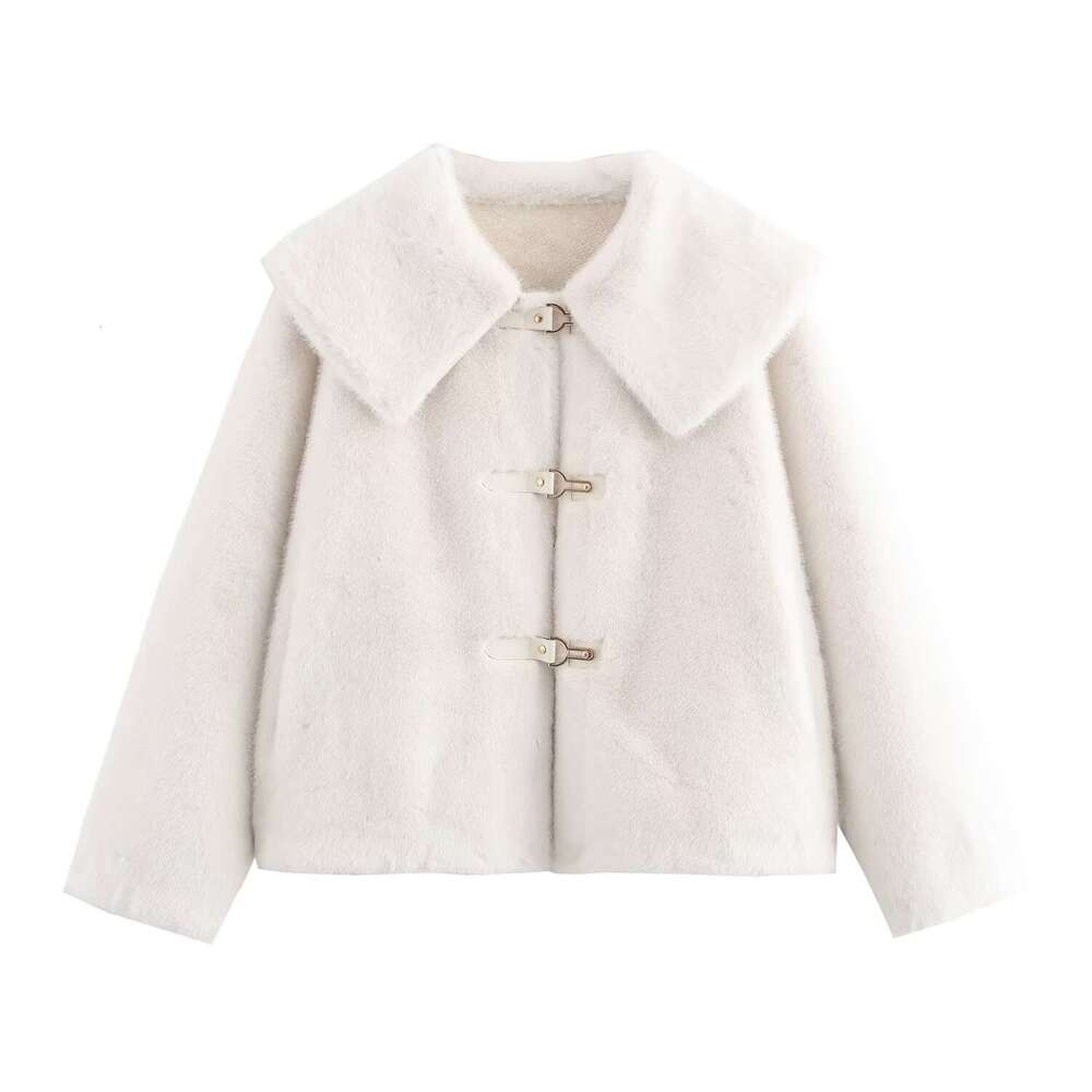 DHEssentials French Style Chanel-Inspired Shearling One-Piece Large Lapel Short Long-Sleeve Fur Coat