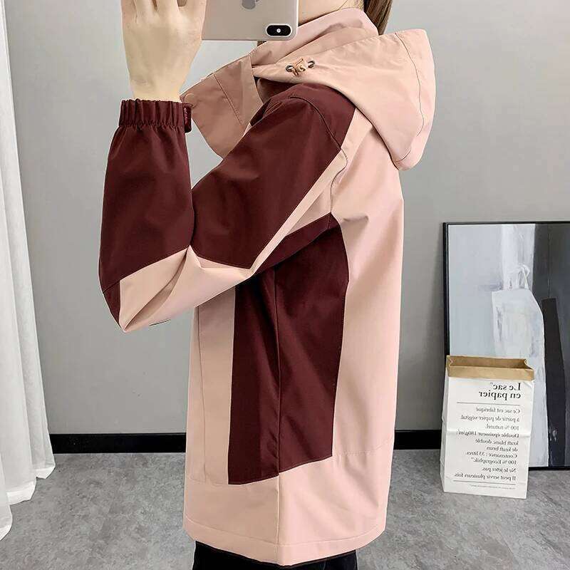 Outdoor Climbing Hiking Jacket Women Patchwork Sports Waterproof Hooded Coat Trekking Mountain Windbreaker Jackets Raincoat