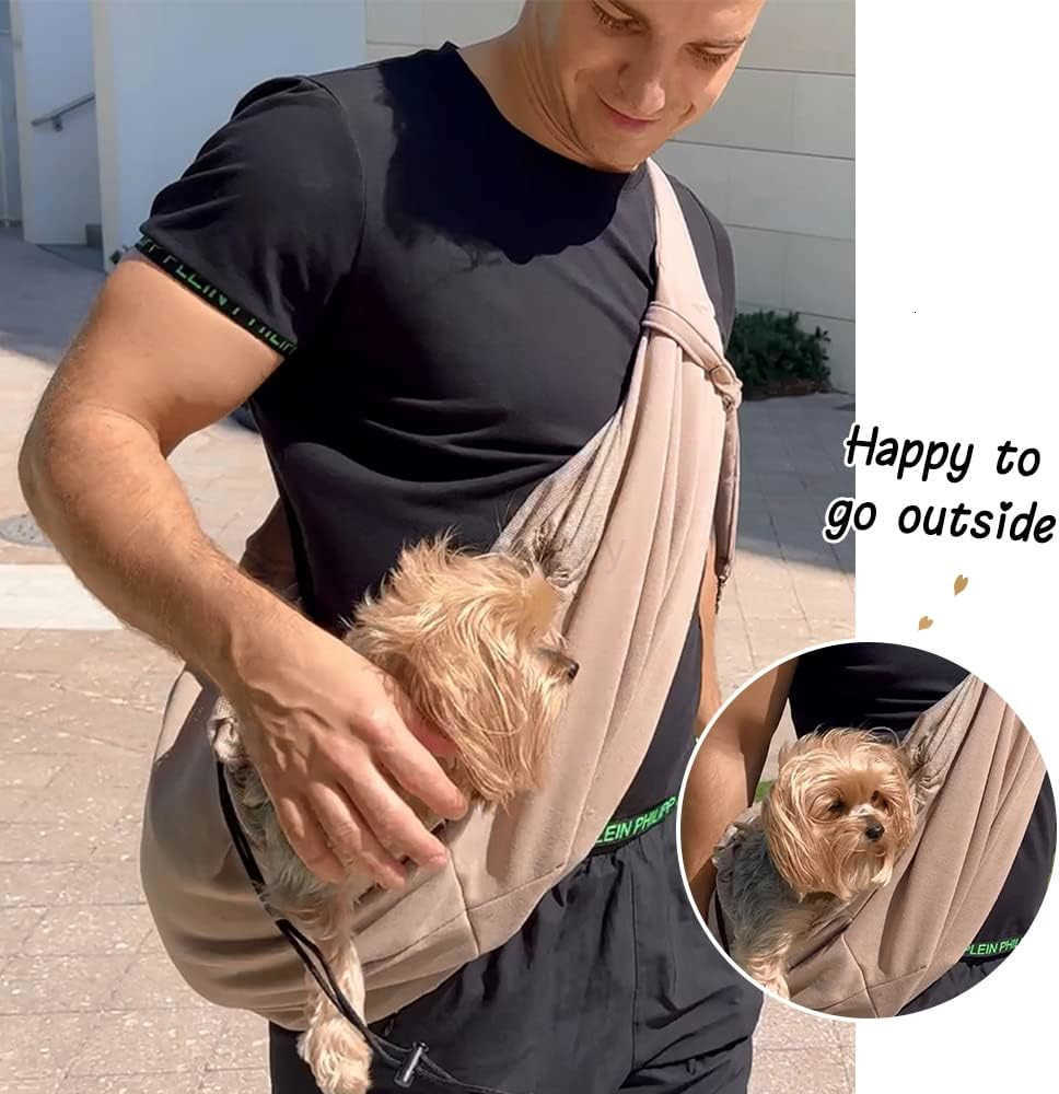 Pet Dog Sling Carrier Dog Sling with Net Bag for Carrier Dogs CATsHands Free Pet Bag net Pocket pet Bag KhakiW250912