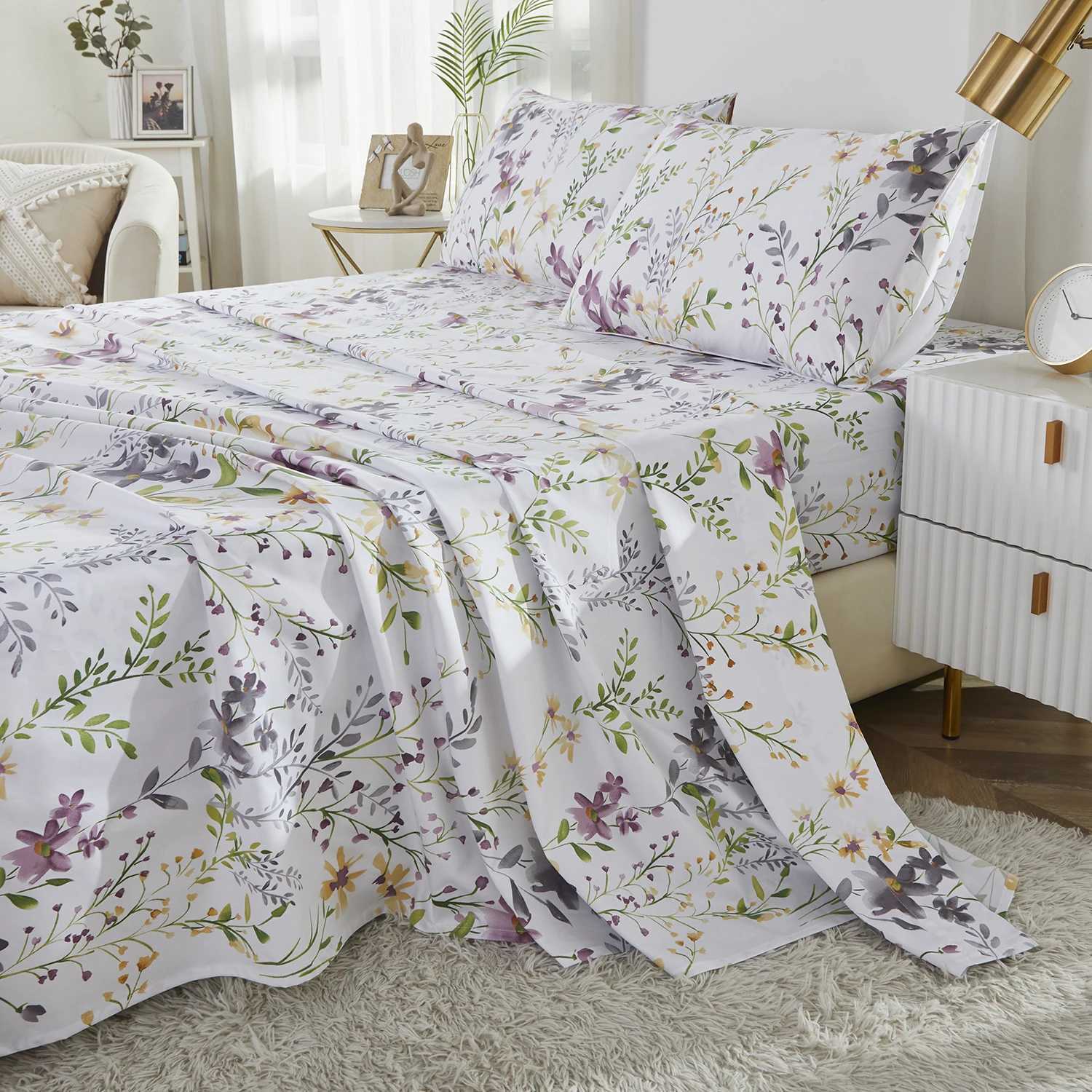 4pcs 600 TC 100 Egyptian Cotton Fitted Sheet Set Without Core Fresh Pinky Spring Botanical Pattern Soft And Skinfriendly C250912