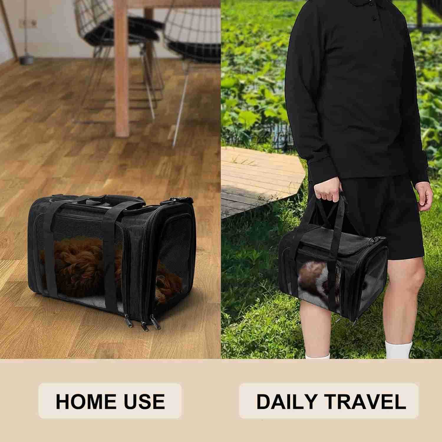 Dog Carrier for Pets Up to 25 Lbs Collapsible Travel Carriers for Puppy with Shoulder Strap and Removable Mat 20x13x13 Inch BlackW250912