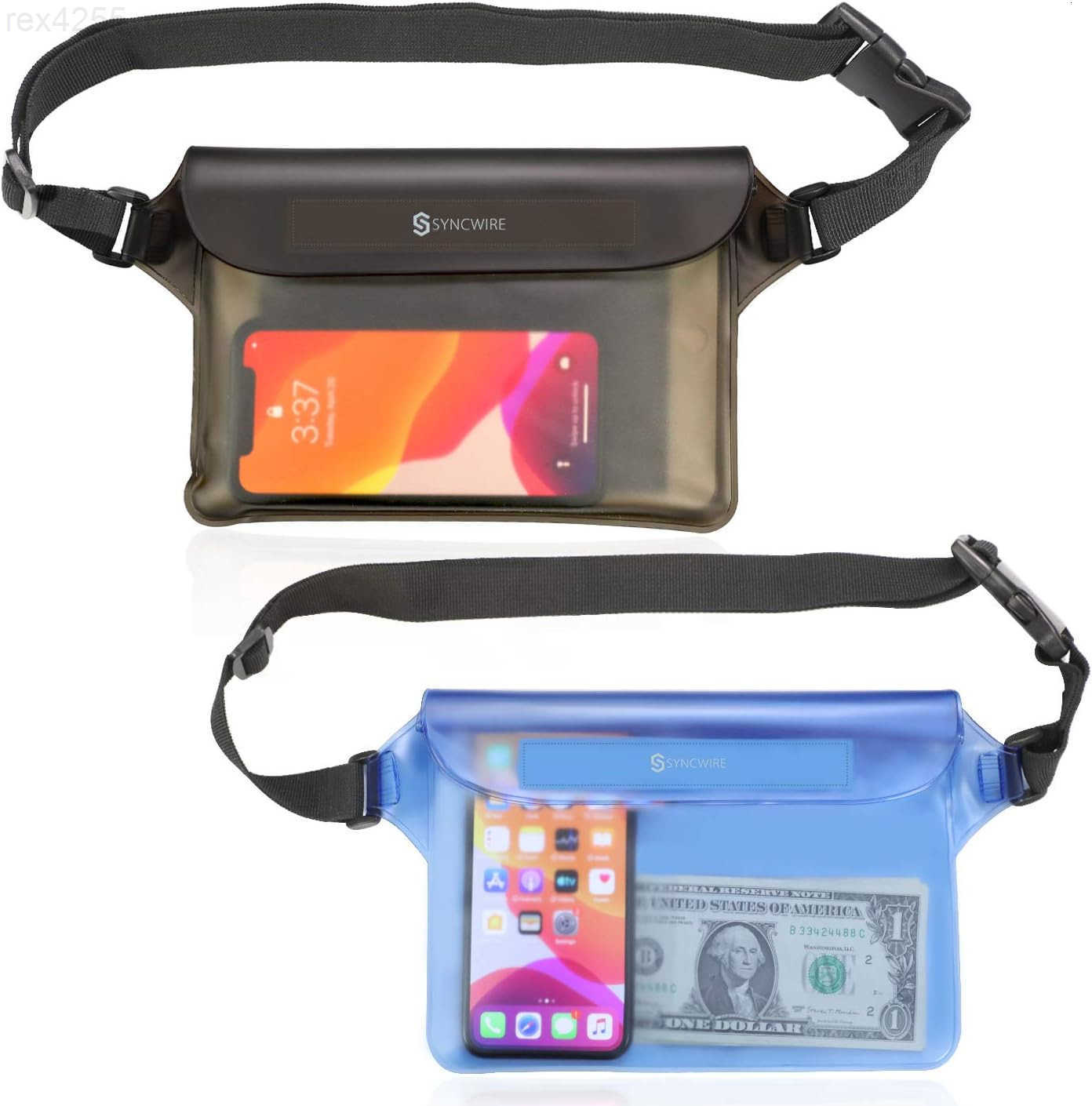 Waterproof Pouch Bag with Adjustable Waist Strap 2 Pack IP68 Waterproof Waist Bag Screen Touchable Dry Bag with Adjustable Belt for Beach Swimming Boa