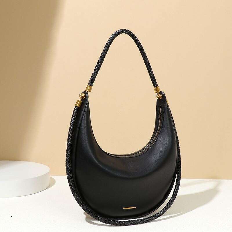Spring Summer New Design Sense Niche Versatile Simple Black Hobo Underarm Crescent Woven Women's Bag 20250805 250828 250829