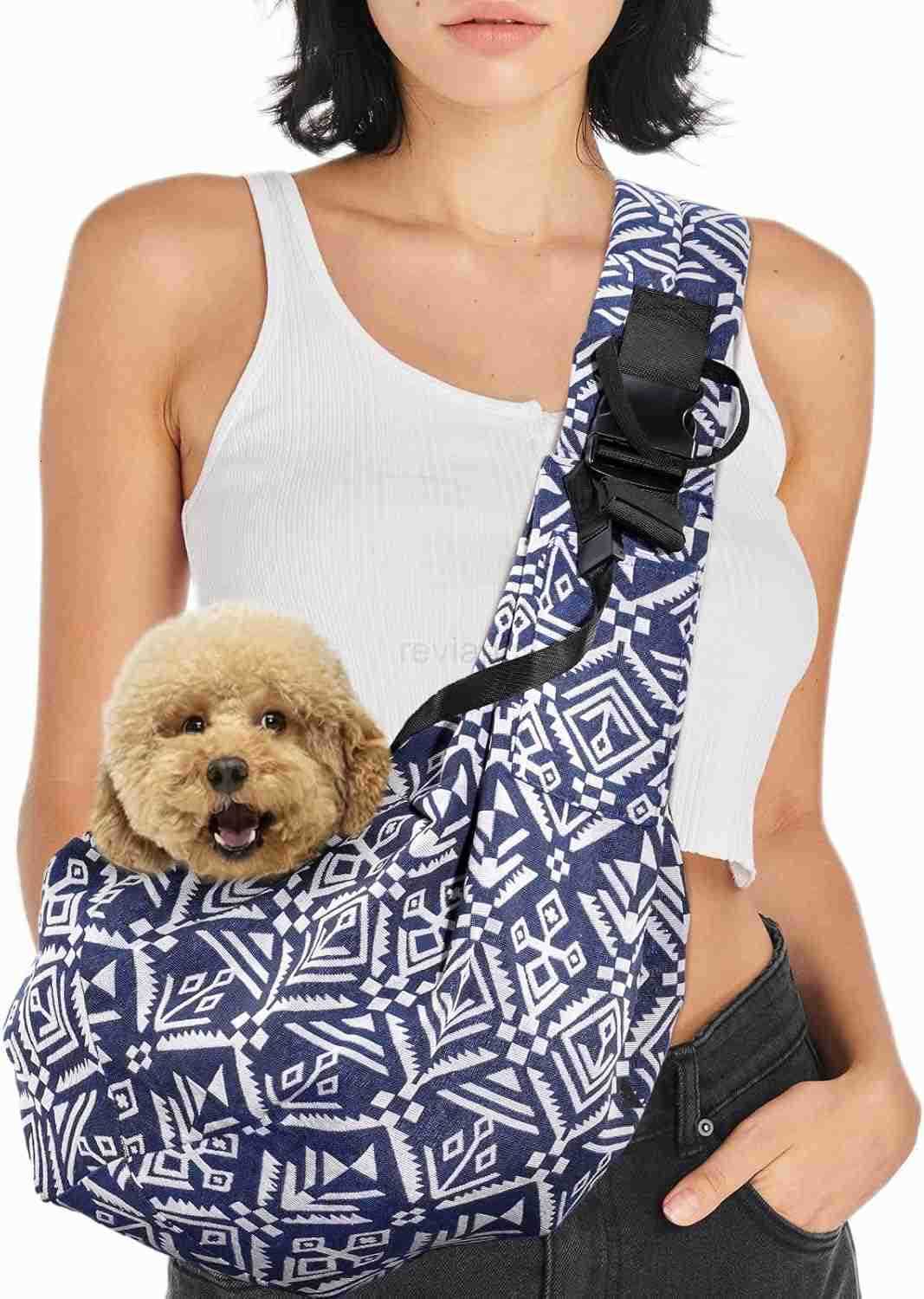 Dog Sling for Small Dog Cats Under 15lbs HandsFree Crossbody Pet Carrier with Adjustable Padded Strap Extra Pocket Safe Soft Pouch Bag for Puppies Wal